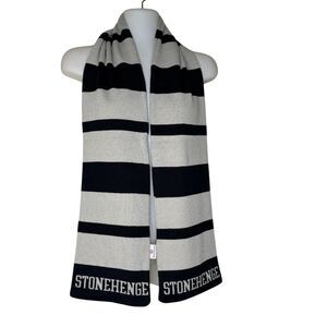 English Heritage Stonehenge Scarf Acrylic Navy Blue Gray Wide Stripes Unisex